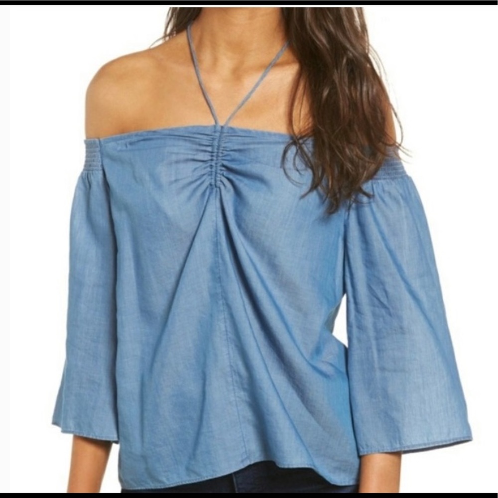 Hinge off shoulder chambray blouse size XL